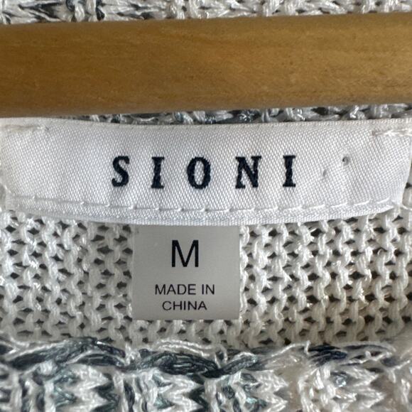 Sioni Silky Knit Sweater Cranes White Multi Size M Beachy Boho Coastal Relaxed - Picture 6 of 7